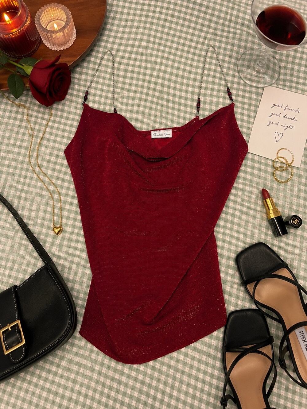 Vintage Charlotte Russe Cowl Neck Beaded Strap Cami Top